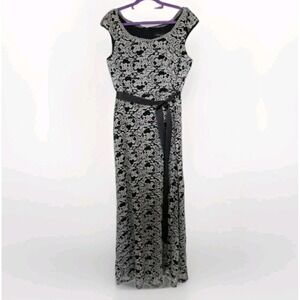 R & M Richards Women Black White Floral Lace Scoop-Neck Formal Dress Size 14